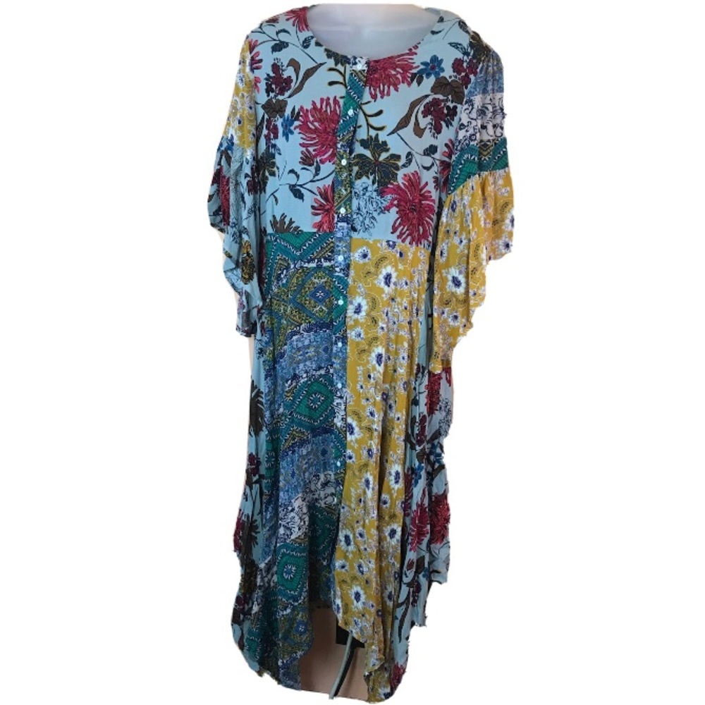 UmGee Button Front Contrasting Floral Patchwork Print Maxi Dress Women S NEW